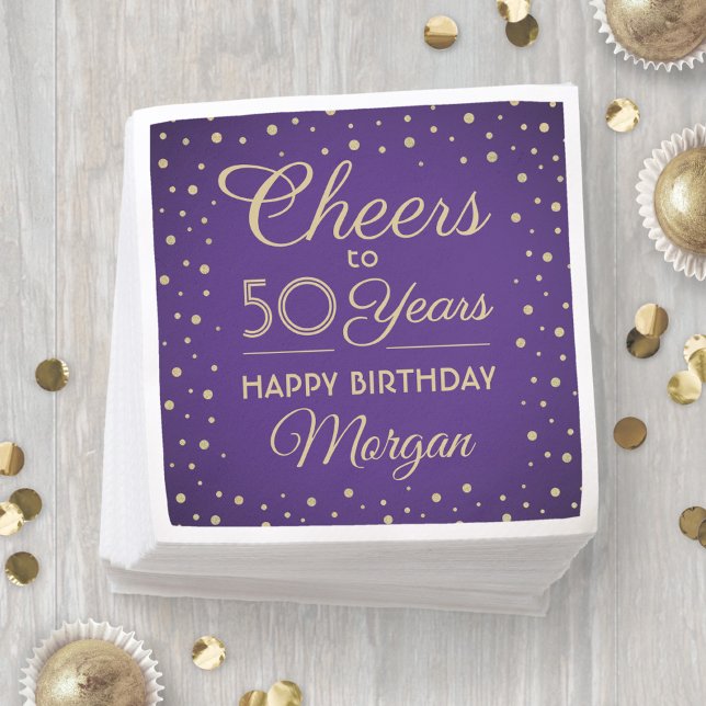 Cheers Any Year Birthday Glitter Purple and Gold Napkin (Creator Uploaded)