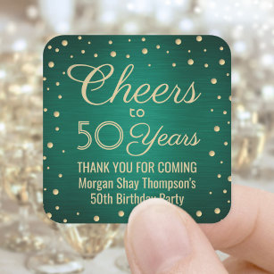 Cheers Any Year Birthday Party Green and Gold 50th Square Sticker