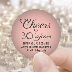 Cheers Any Year Birthday Pink Rose Gold Black 30th Classic Round Sticker