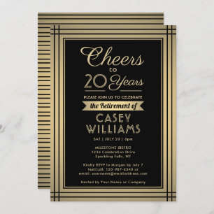 Cheers Any Years Retirement Elegant Black and Gold Invitation