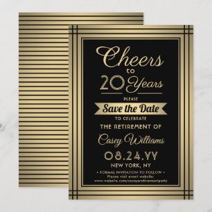 Cheers Any Years Retirement Elegant Black and Gold Save The Date