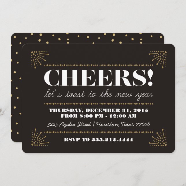 Cheers! Art Deco Fancy New Years Eve Party Invitation (Front/Back)