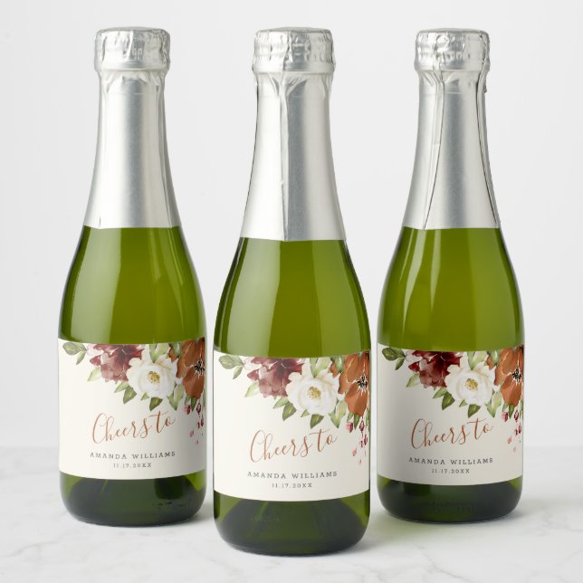 Cheers Autumn Floral  Orange  Sparkling Wine Label (Bottles)