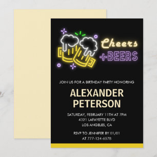 Cheers Beer 66th birthday invitation Men Neon Glow