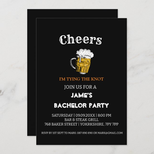 Cheers Beer Black Bachelor Party  Invitation (Front/Back)