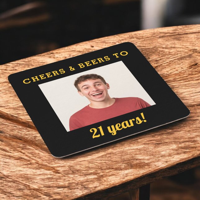 Cheers & Beers 21st Birthday Photo Milestone Square Paper Coaster (Creator Uploaded)