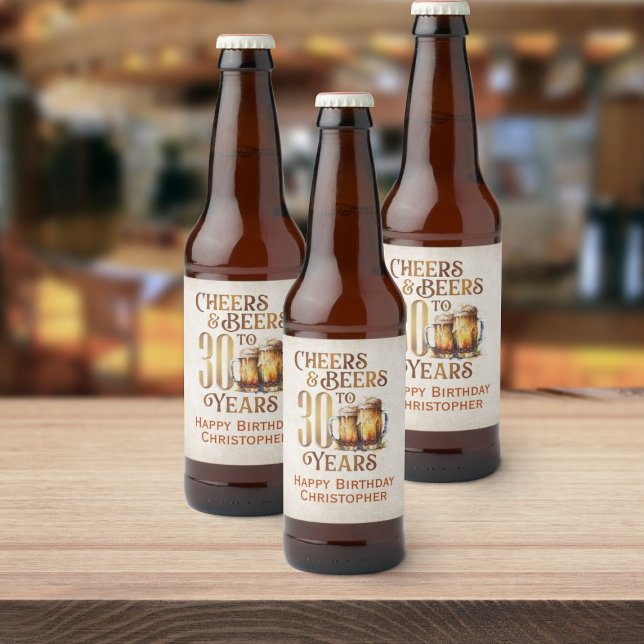 Cheers & Beers 30th Birthday Beer Bottle Label (Creator Uploaded)