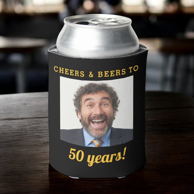 Cheers & Beers 50 Years Birthday Photo Keepsake Can Cooler (Creator Uploaded)