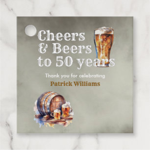 Cheers Beers 50 Years Black Smokey Men's Birthday Favour Tags