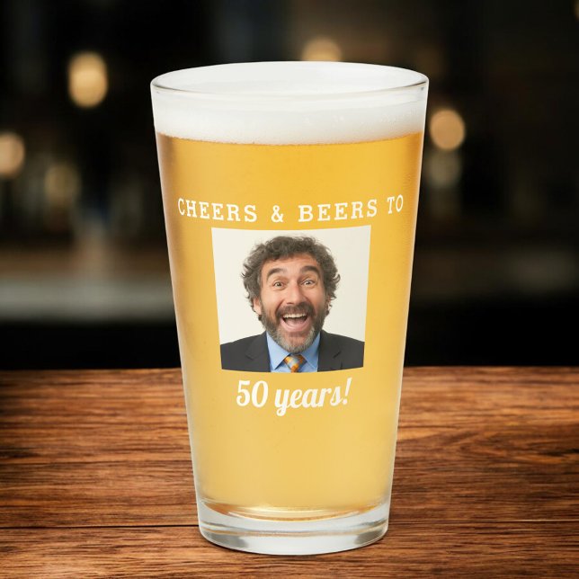 Cheers & Beers 50 Years Old Birthday Photo Glass (Creator Uploaded)