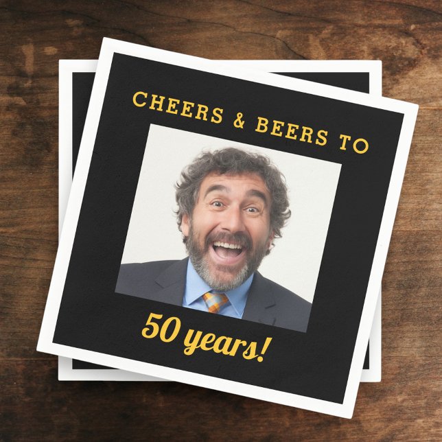 Cheers & Beers 50 Years Old Birthday Photo Napkin (Creator Uploaded)