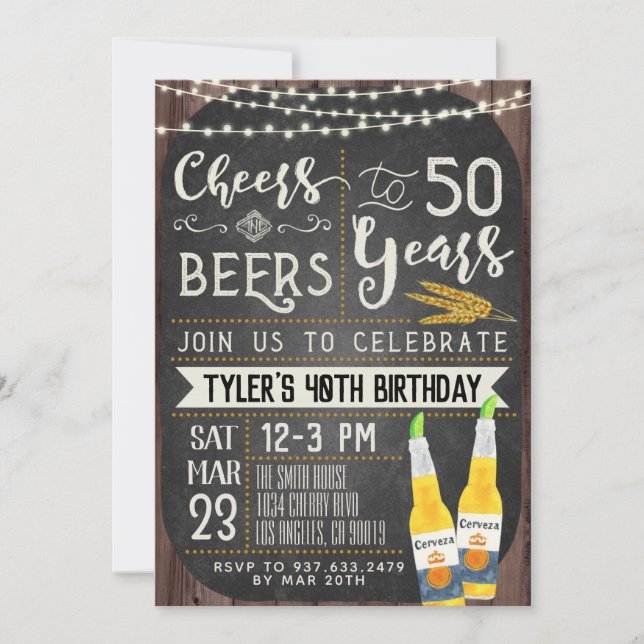 Cheers & Beers 50th Birthday Invitation (Front)