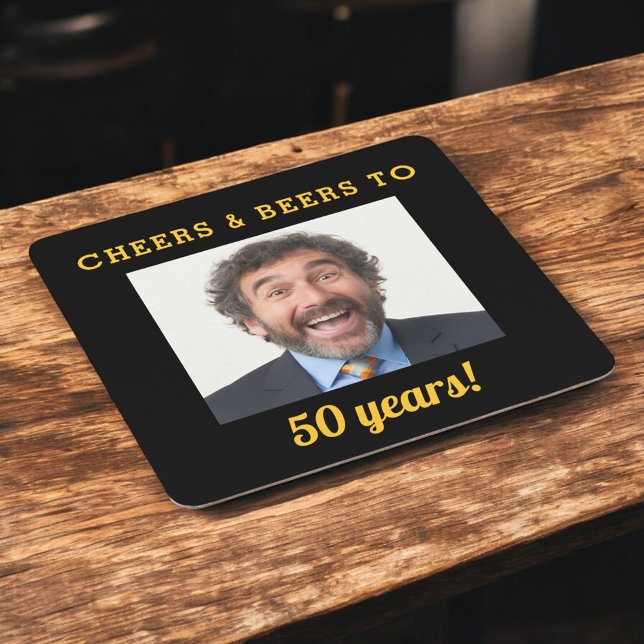 Cheers & Beers 50th Birthday Photo Milestone Square Paper Coaster (Creator Uploaded)