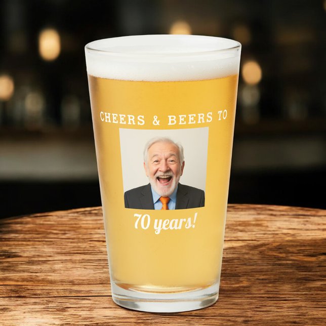 Cheers & Beers 70 Years Old Birthday Photo Glass (Creator Uploaded)