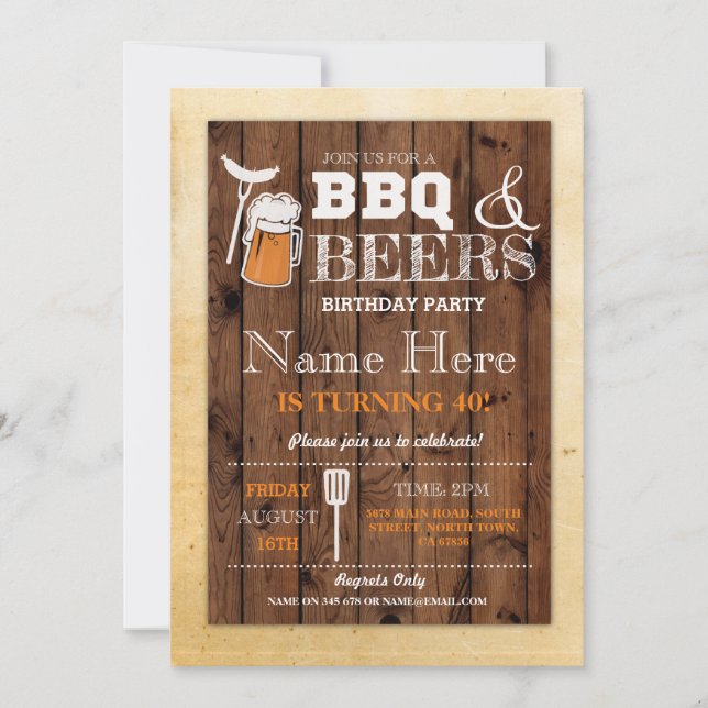 Cheers & Beers BBQ Birthday Party ANY AGE Invite (Front)