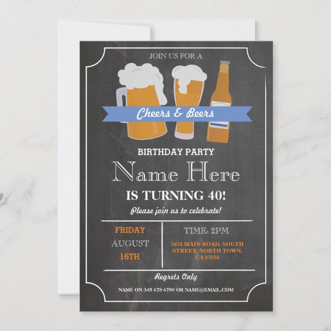 Cheers & Beers BBQ Birthday Party ANY AGE Invite (Front)