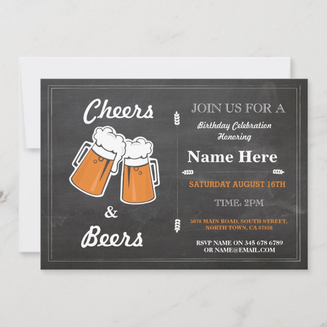 CHEERS & BEERS Birthday Party Any Age Chalk Invite (Front)
