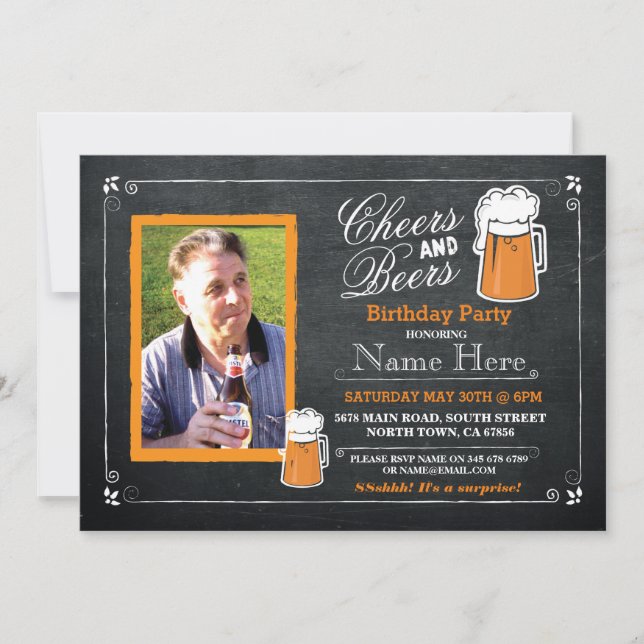 Cheers & Beers Birthday Party Beer Photo Invite 40 (Front)
