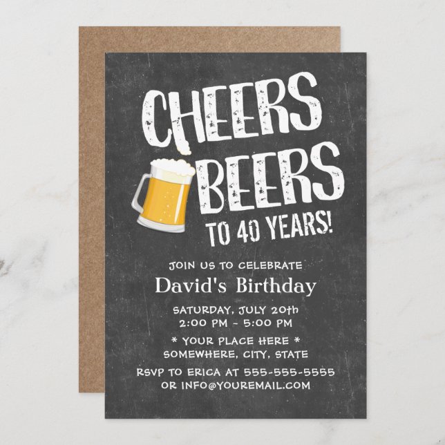 Cheers & Beers Birthday Party Chalkboard Invitation (Front/Back)
