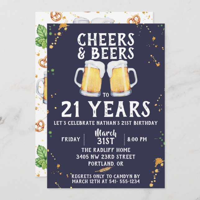 Cheers & Beers Birthday Party Invitation (Front/Back)