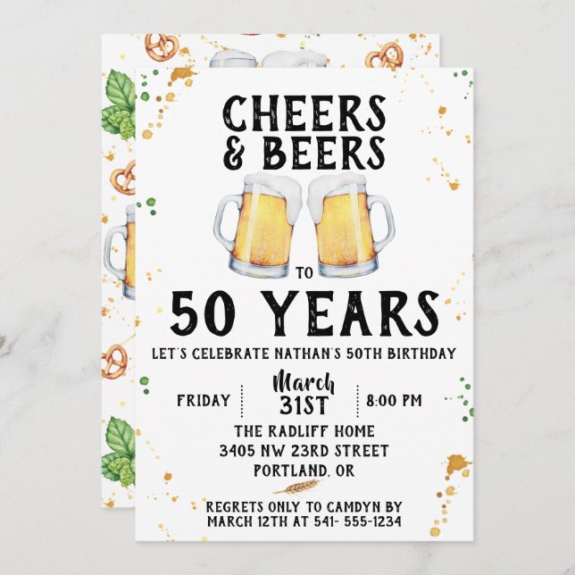 Cheers & Beers Birthday Party Invitation (Front/Back)