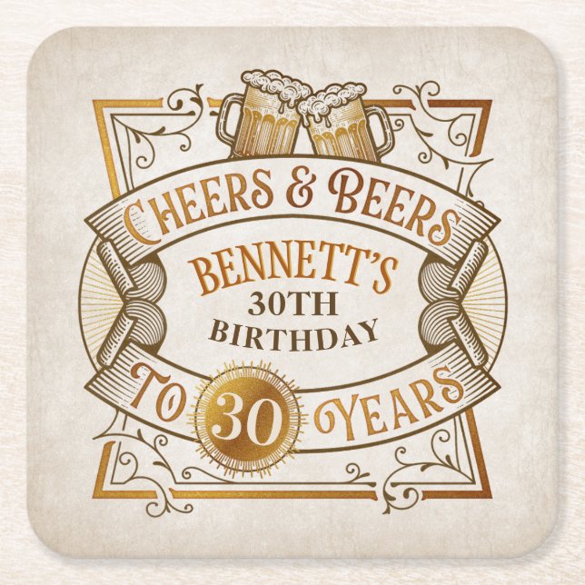 Cheers Beers Birthday Square Paper Coaster (Front)