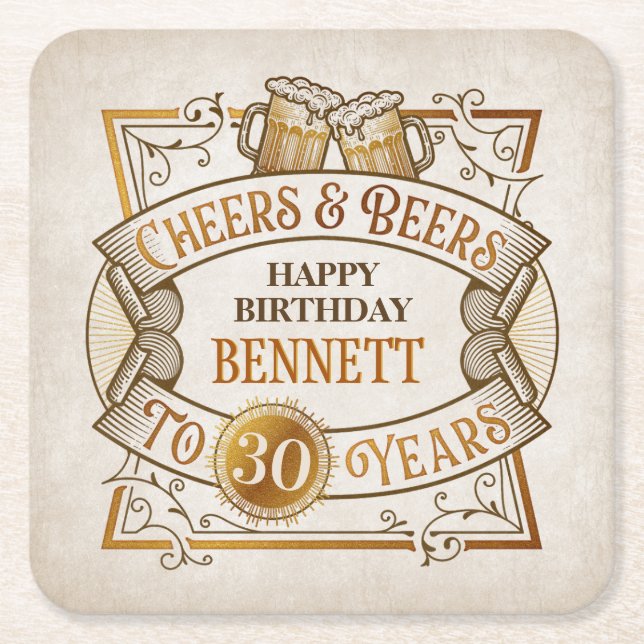 Cheers Beers Birthday Square Paper Coaster (Front)