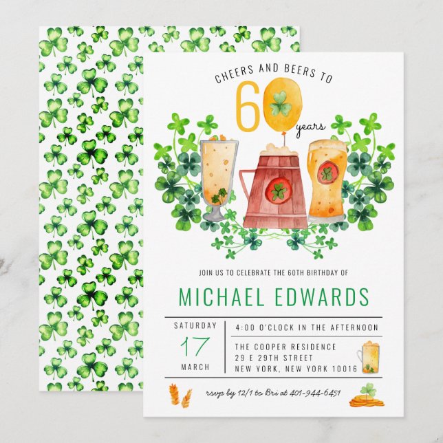 Cheers Beers Birthday St Patrick's Day Party Invitation (Front/Back)