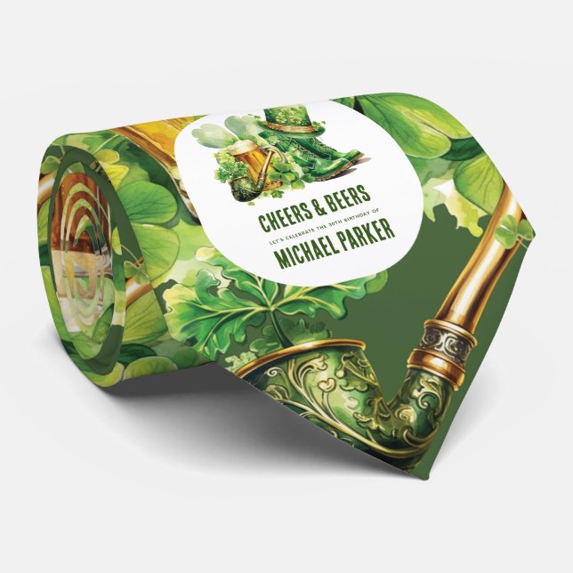 Cheers & Beers Birthday St Patrick's Day Tie (Rolled)