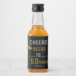 Cheers & Beers Black & Gold 50th Birthday  Liquor Bottle Label