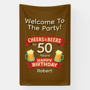 Cheers & Beers for 50 Years Happy Birthday NAME  Banner