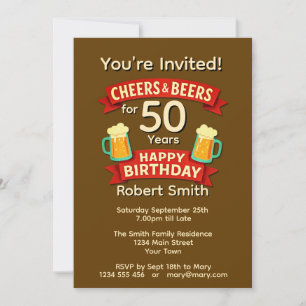 Cheers & Beers for 50 Years Happy Birthday NAME  Invitation