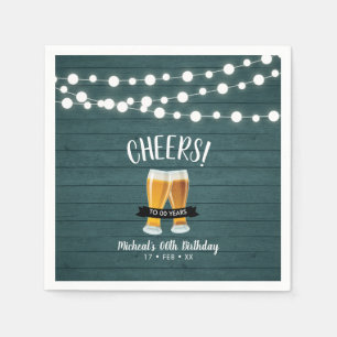 Cheers Beers   Green Wood Adult Birthday Party  Napkin