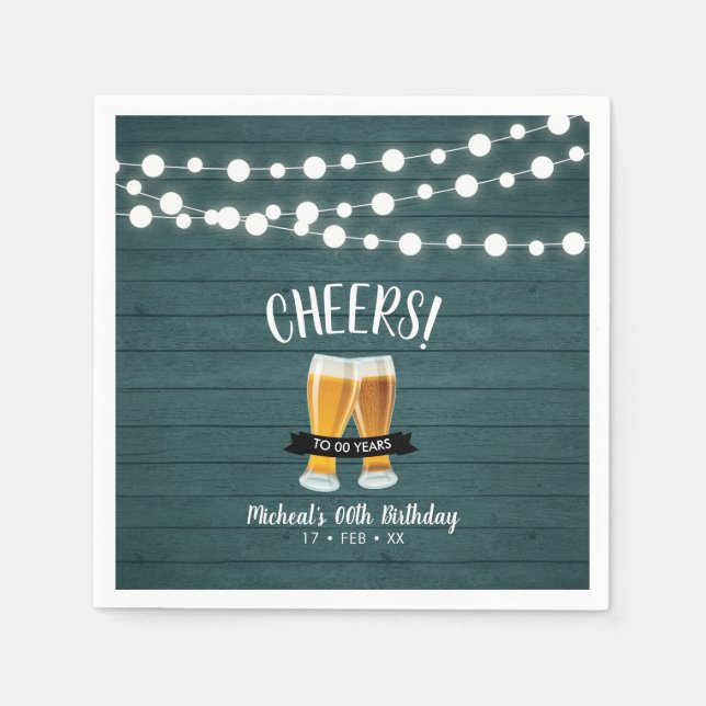 Cheers Beers | Green Wood Adult Birthday Party  Napkin (Front)