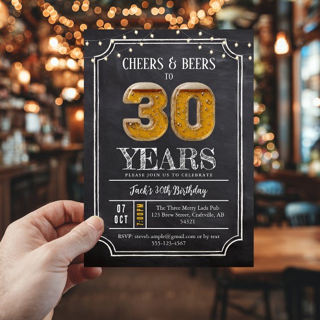 Cheers & Beers Men's 30th Birthday Invitation (30th birthday invite)