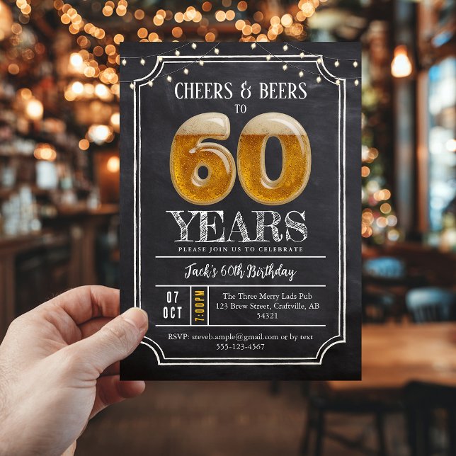 Cheers & Beers Men's 60th Birthday Invitation (60th birthday invite, cheers and beers
)