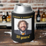 Cheers & Beers Milestone Birthday Photo Keepsake Can Cooler<br><div class="desc">Keep your beverages cool and your style even cooler with the Grillmaster BBQ Rustic Dark Wood Print Can Cooler. Crafted for backyard barbecues and outdoor adventures, this can cooler combines functionality with rustic charm. The dark wood print adds a touch of natural elegance while keeping your drink cold for hours....</div>
