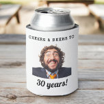 Cheers & Beers Milestone Birthday Photo Keepsake Can Cooler<br><div class="desc">Keep your beverages cool and your style even cooler with the Grillmaster BBQ Rustic Dark Wood Print Can Cooler. Crafted for backyard barbecues and outdoor adventures, this can cooler combines functionality with rustic charm. The dark wood print adds a touch of natural elegance while keeping your drink cold for hours....</div>