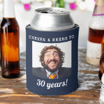 Cheers & Beers Milestone Birthday Photo Keepsake Can Cooler<br><div class="desc">Keep your beverages cool and your style even cooler with the Grillmaster BBQ Rustic Dark Wood Print Can Cooler. Crafted for backyard barbecues and outdoor adventures, this can cooler combines functionality with rustic charm. The dark wood print adds a touch of natural elegance while keeping your drink cold for hours....</div>