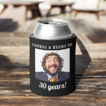 Cheers & Beers Milestone Birthday Photo Keepsake Can Cooler<br><div class="desc">Keep your beverages cool and your style even cooler with the Grillmaster BBQ Rustic Dark Wood Print Can Cooler. Crafted for backyard barbecues and outdoor adventures, this can cooler combines functionality with rustic charm. The dark wood print adds a touch of natural elegance while keeping your drink cold for hours....</div>