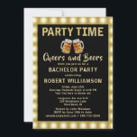 Cheers & Beers Party Time Lights Bachelor Party  Invitation<br><div class="desc">This Stylish Humour Cheers and Beers Party Time Gold Lights on a Black & Gold Bachelor Party Invitation can be fully personalised. It has both a touch of humour and more than a touch of class . . and is ready to set the stage for this special evening. The colours...</div>