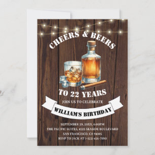 Cheers & Beers Rustic 22nd Country Birthday Party Invitation