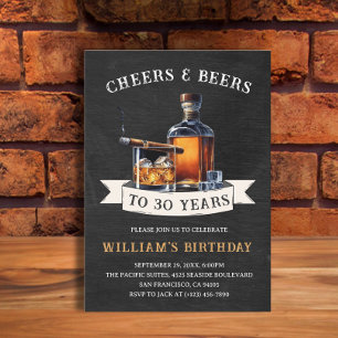 Cheers & Beers Rustic 30th Country Birthday Party Invitation