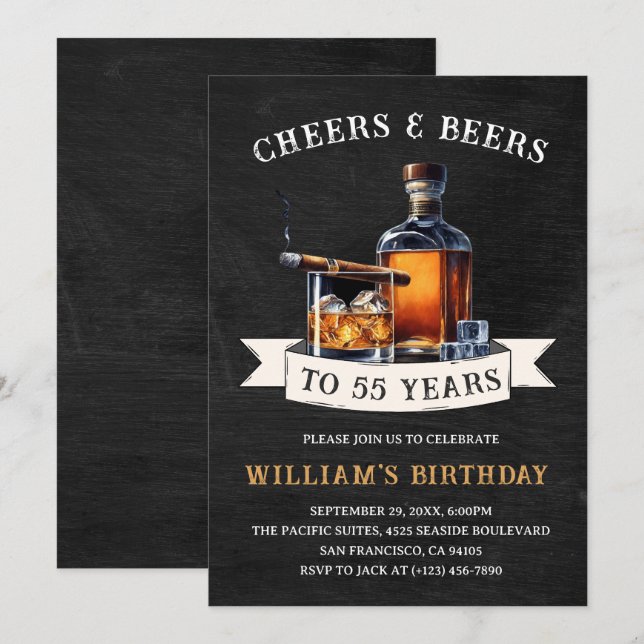 Cheers & Beers Rustic 55th Country Birthday Party Invitation (Front/Back)