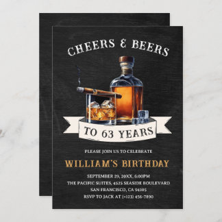 Cheers & Beers Rustic 63rd Country Birthday Party Invitation