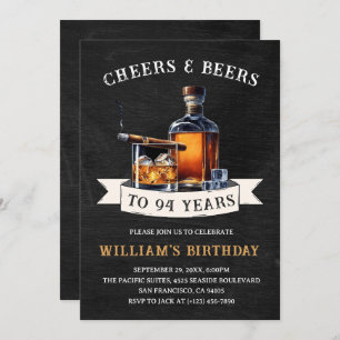 Cheers & Beers Rustic 94th Country Birthday Party Invitation