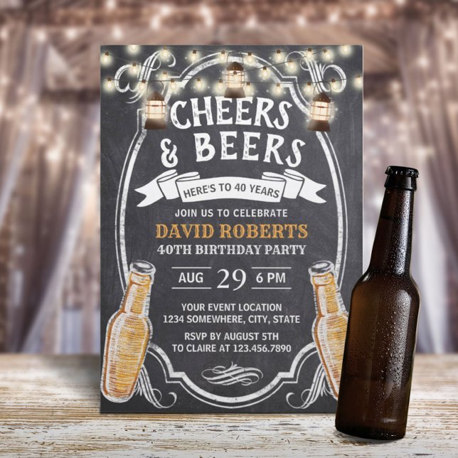 Cheers & Beers Rustic Chalkboard 40th Birthday Invitation (Creator Uploaded)