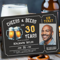 Cheers Beers Ticket Men Rustic 30th Birthday Photo