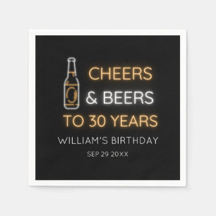 Cheers & Beers to 30 Years Neon Sign Birthday Napkin