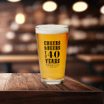 Cheers & Beers to 40 Years Any Milestone Birthday Glass<br><div class="desc">Commemorate a special birthday with these awesome personalised party favour glasses. Design features "cheers and beers to XX years" in black lettering. Add the occasion and date beneath for a unique birthday party keepsake.</div>